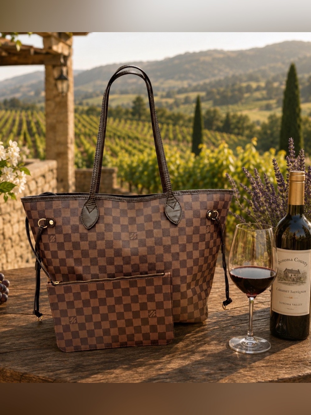 Louis Vuitton Neverfull MM in Damier Ebene/Cherry Red w/pouch and dust bag!